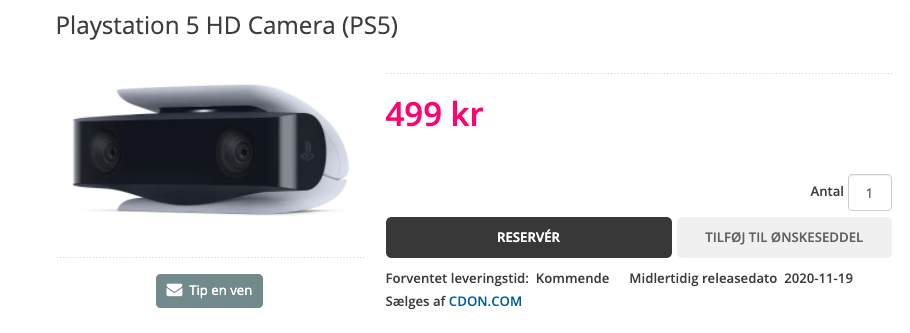 PS5 kamera